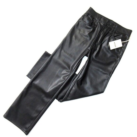 NWT Mother Rambler Ankle in Wax On Wax Off Black Faux Leather Stretch Pants